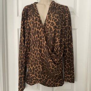 Stylish Leopard Print Drape Blouse